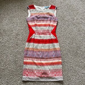Antonio Melani Sheath Dress Women’s 0 Sleeveless Red Print Geometric Aztec Midi